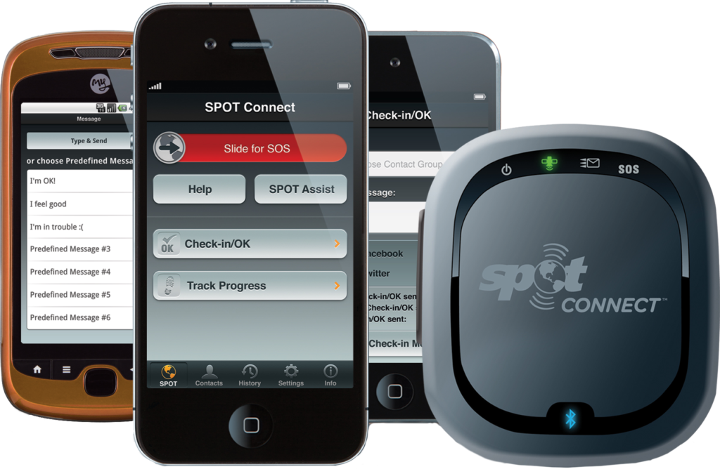 SPOT Connect satellite messenger paired with smartphones